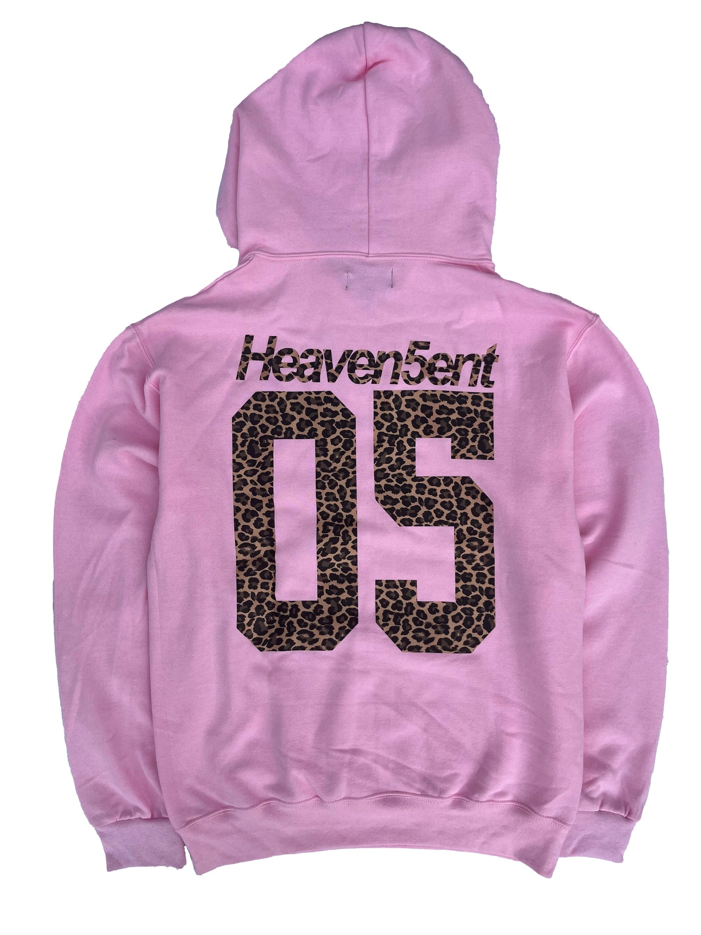 Pink hoodie with 'Heaven5ent 05' text on the back