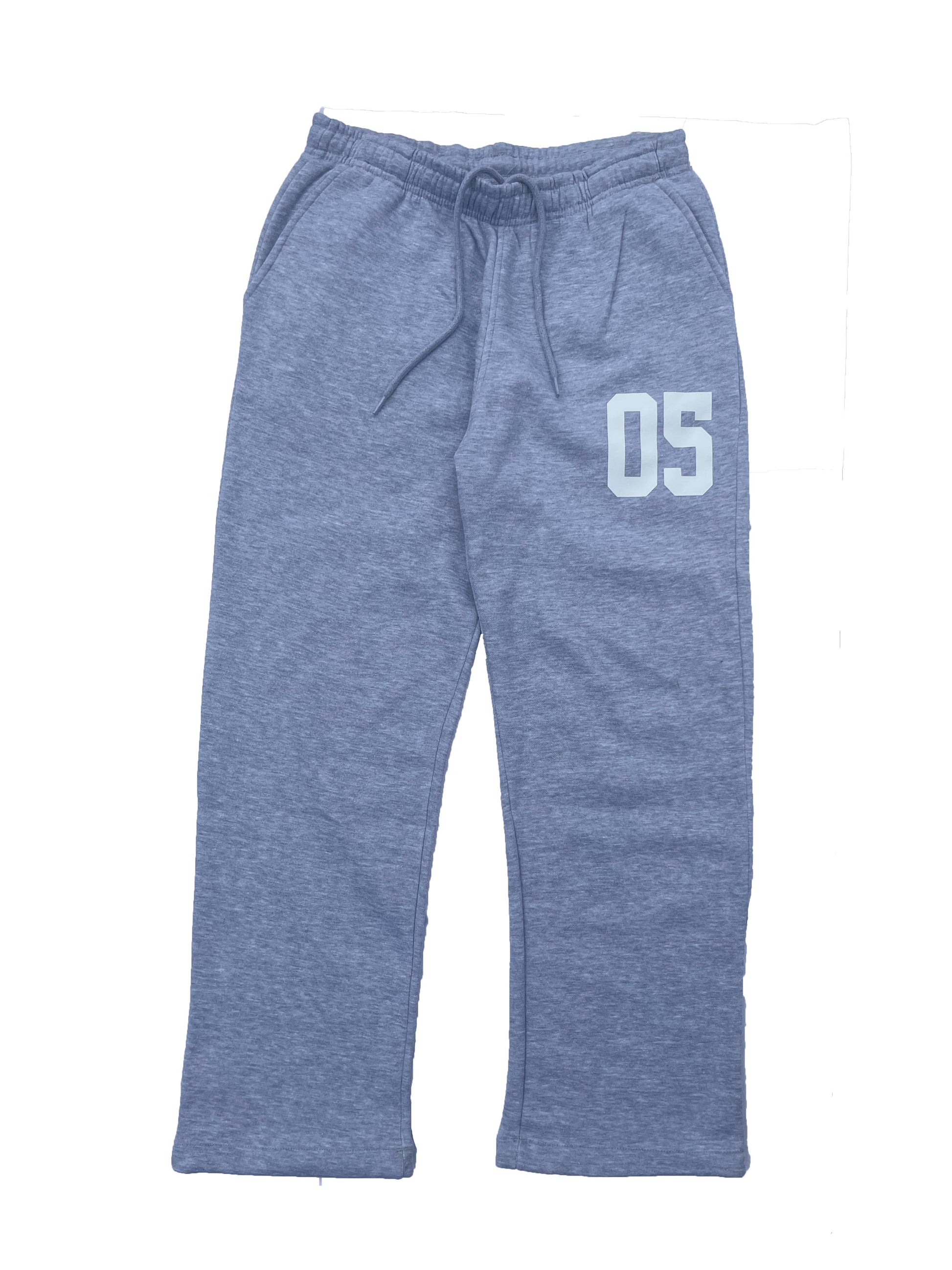 Gray sweat pants with number five
