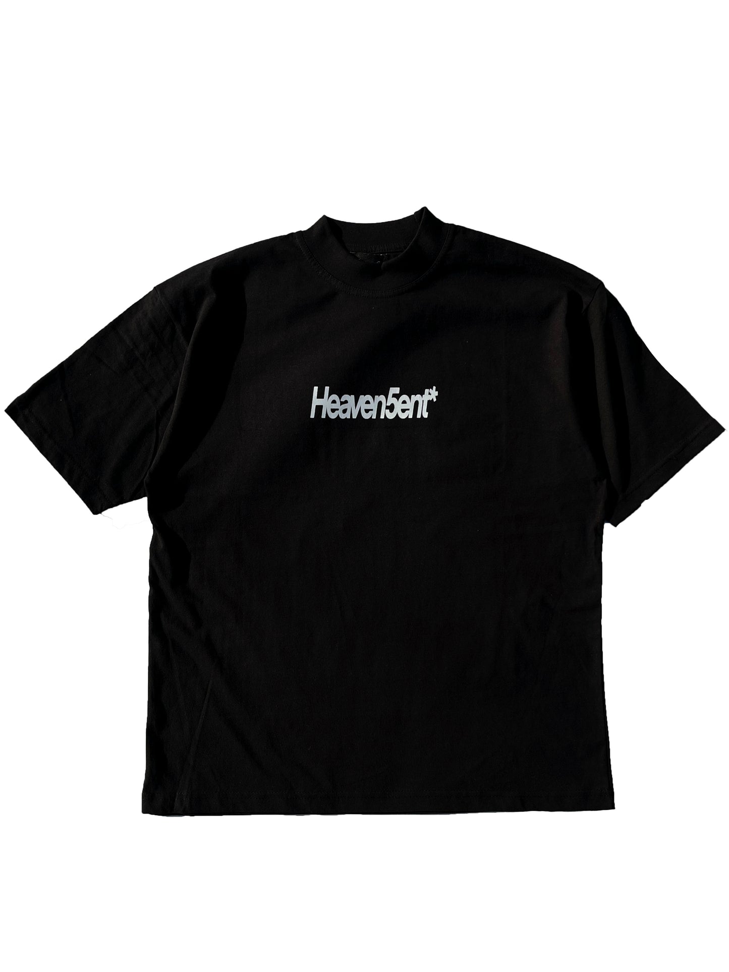 heaven sent logo on the  front of black t shirt layer on a white background