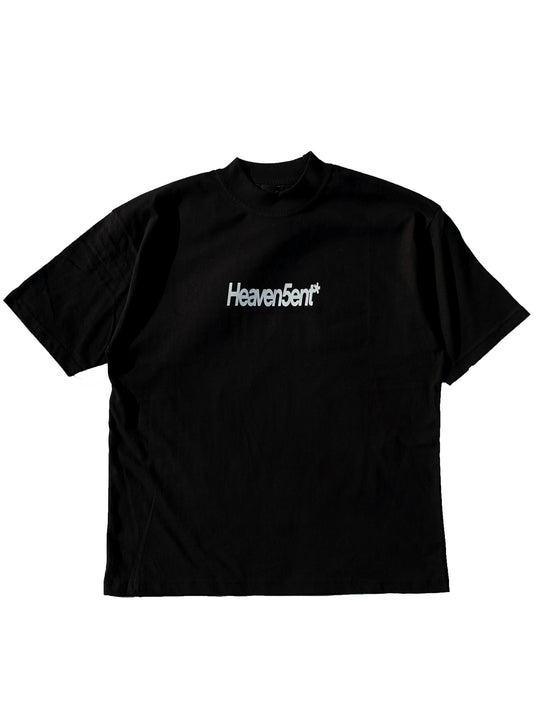 heaven sent logo on the  front of black t shirt layer on a white background